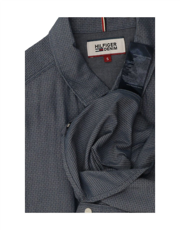 Camicia a maniche corte da uomo Tommy Hilfiger piccola in cotone maculato blu