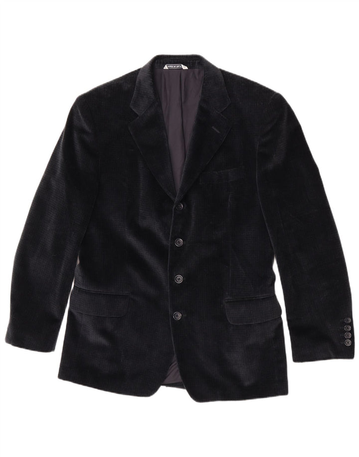 RETRO Giacca blazer in velluto da uomo a 4 bottoni IT 48 cotone blu navy medio