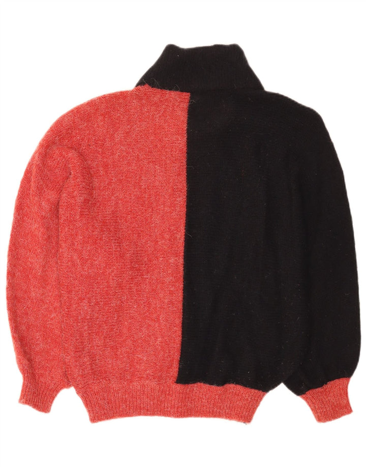 Maglione vintage da donna con collo alto e collo alto IT 42 Colorblock rosso medio