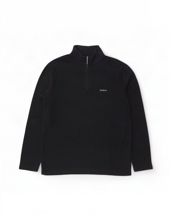 Maglione da uomo con zip e collo Ben Sherman, grande, in cotone blu navy