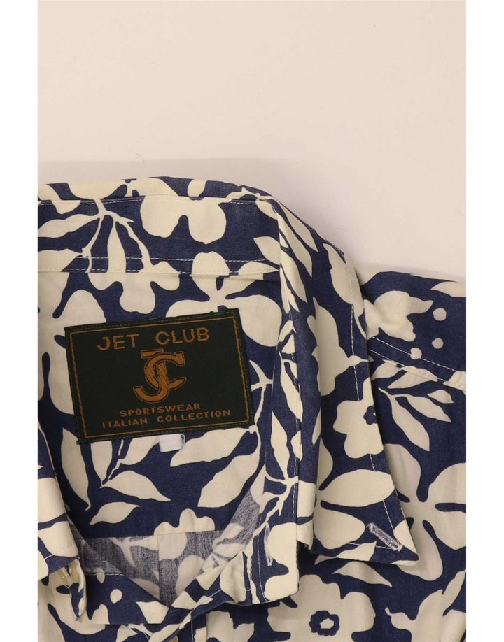 Camicia vintage da uomo a maniche corte blu navy medio floreale