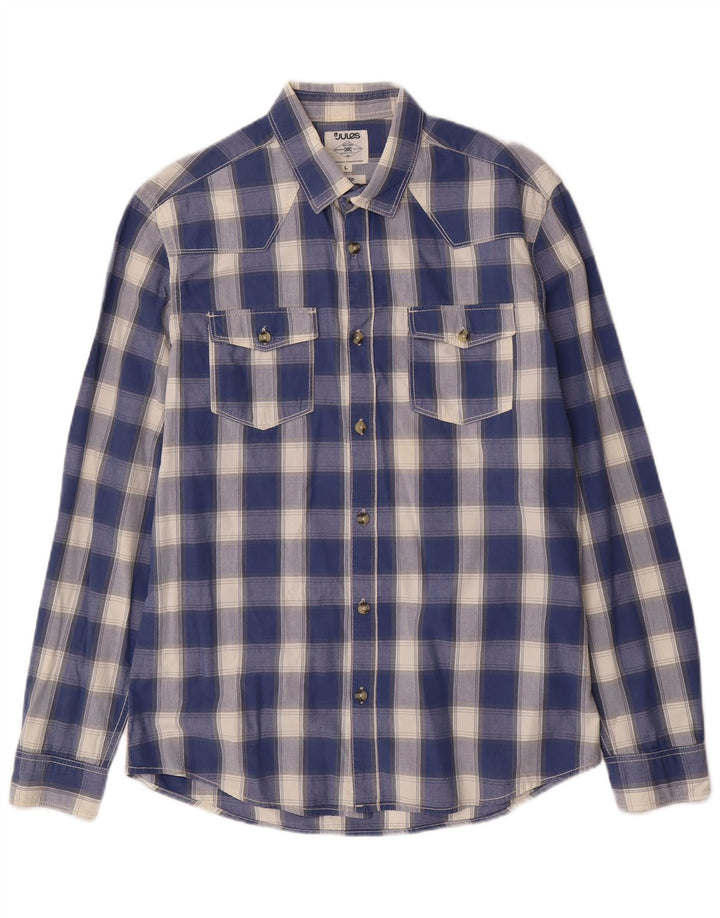 JULES Camicia aderente da uomo in cotone a quadri blu grandi