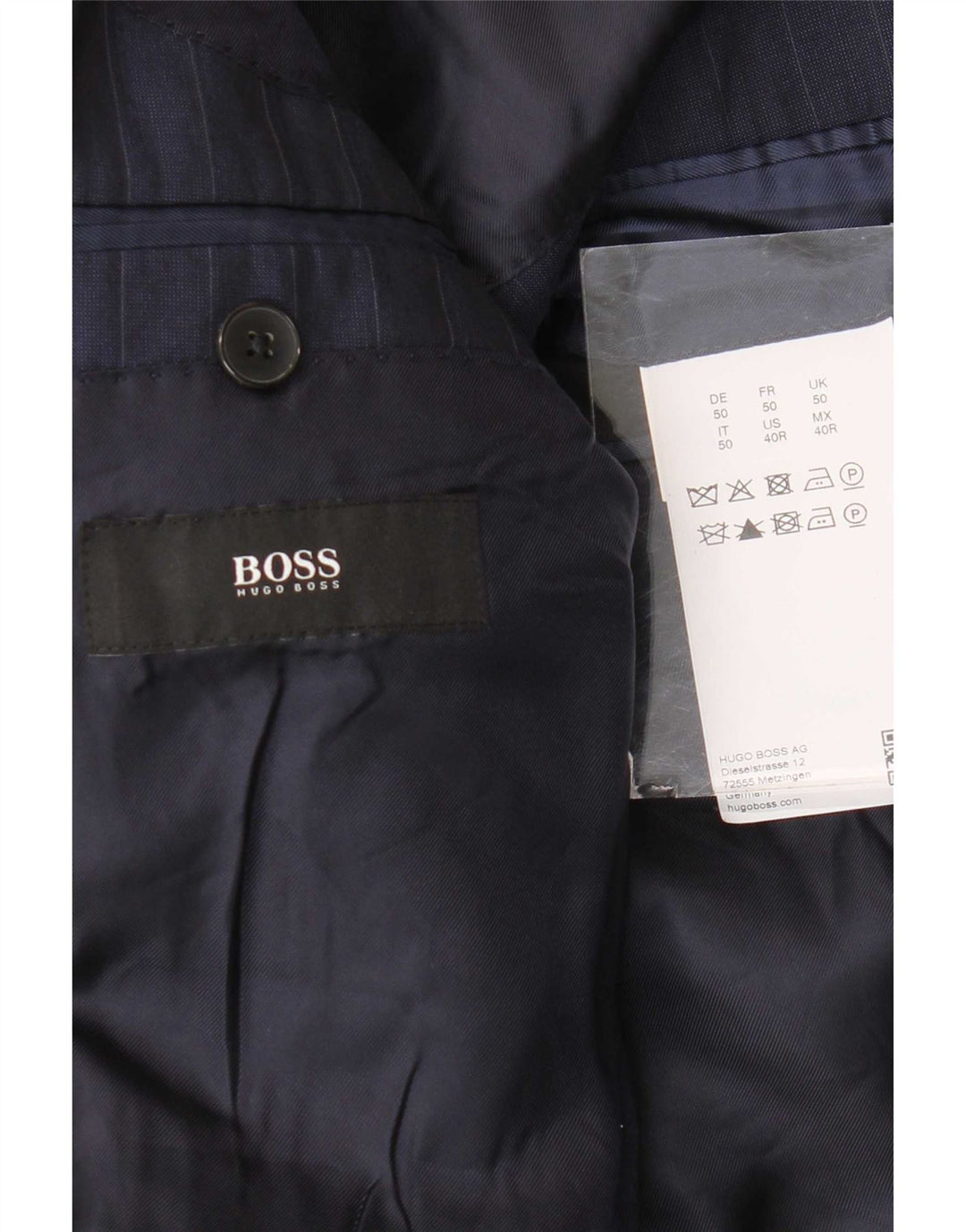 Giacca blazer da uomo a 2 bottoni Hugo Boss EU 50 grande gessato blu navy