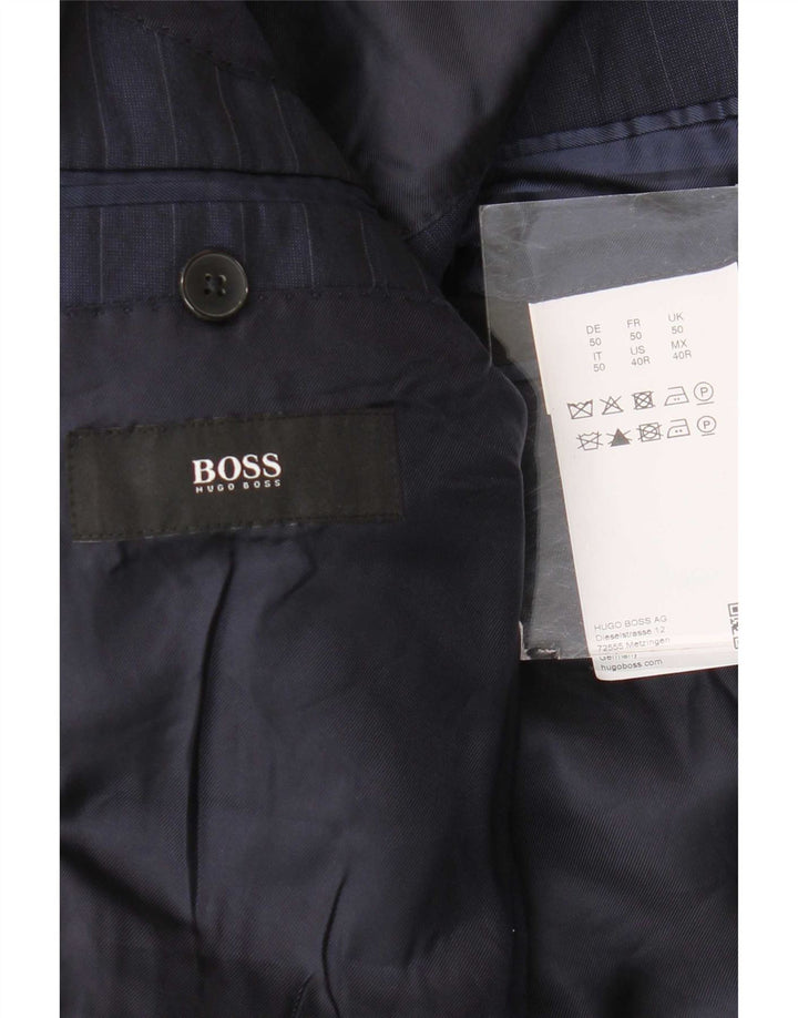 Giacca blazer da uomo a 2 bottoni Hugo Boss EU 50 grande gessato blu navy