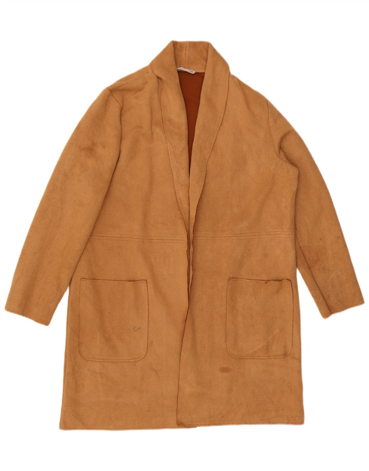 Maglione cardigan lungo da donna Zara UK 16 grande poliestere marrone