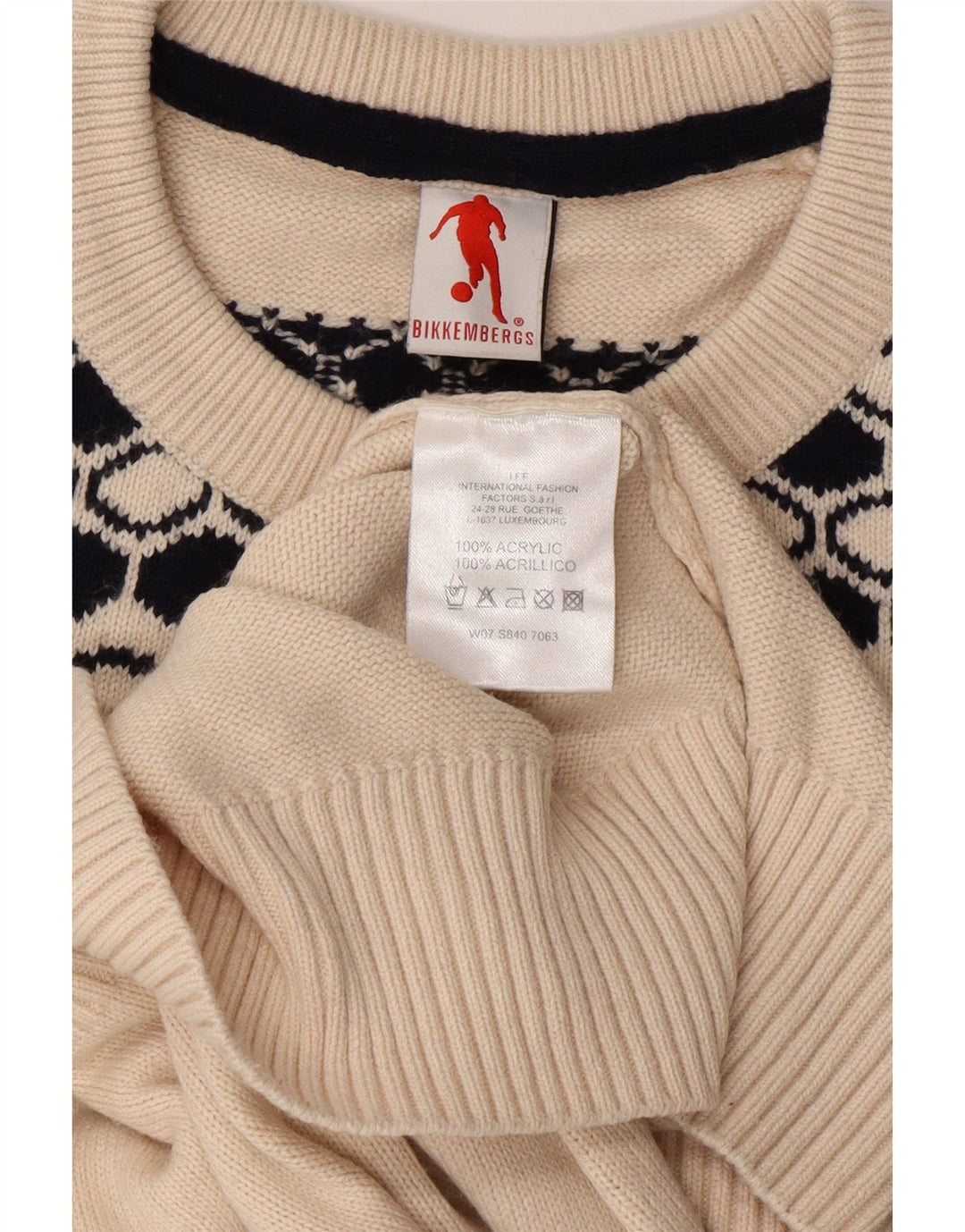 BIKKEMBERGS Mens Crew Neck Jumper Sweater Medium Beige Camouflage Acrylic Vintage Bikkembergs and Second-Hand Bikkembergs from Messina Hembry 