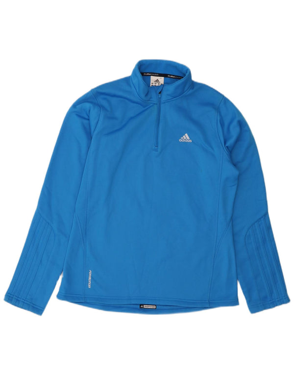 Felpa ADIDAS da donna Climawarm con zip e collo, maglione UK 14, blu medio