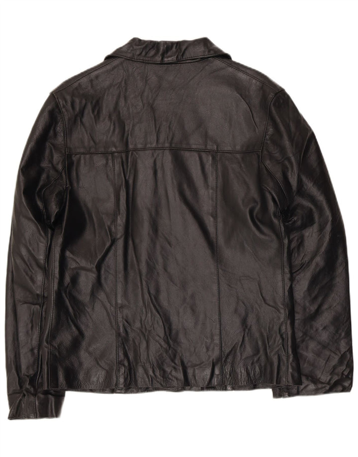 Giacca in pelle da donna vintage UK 14 in pelle nera media