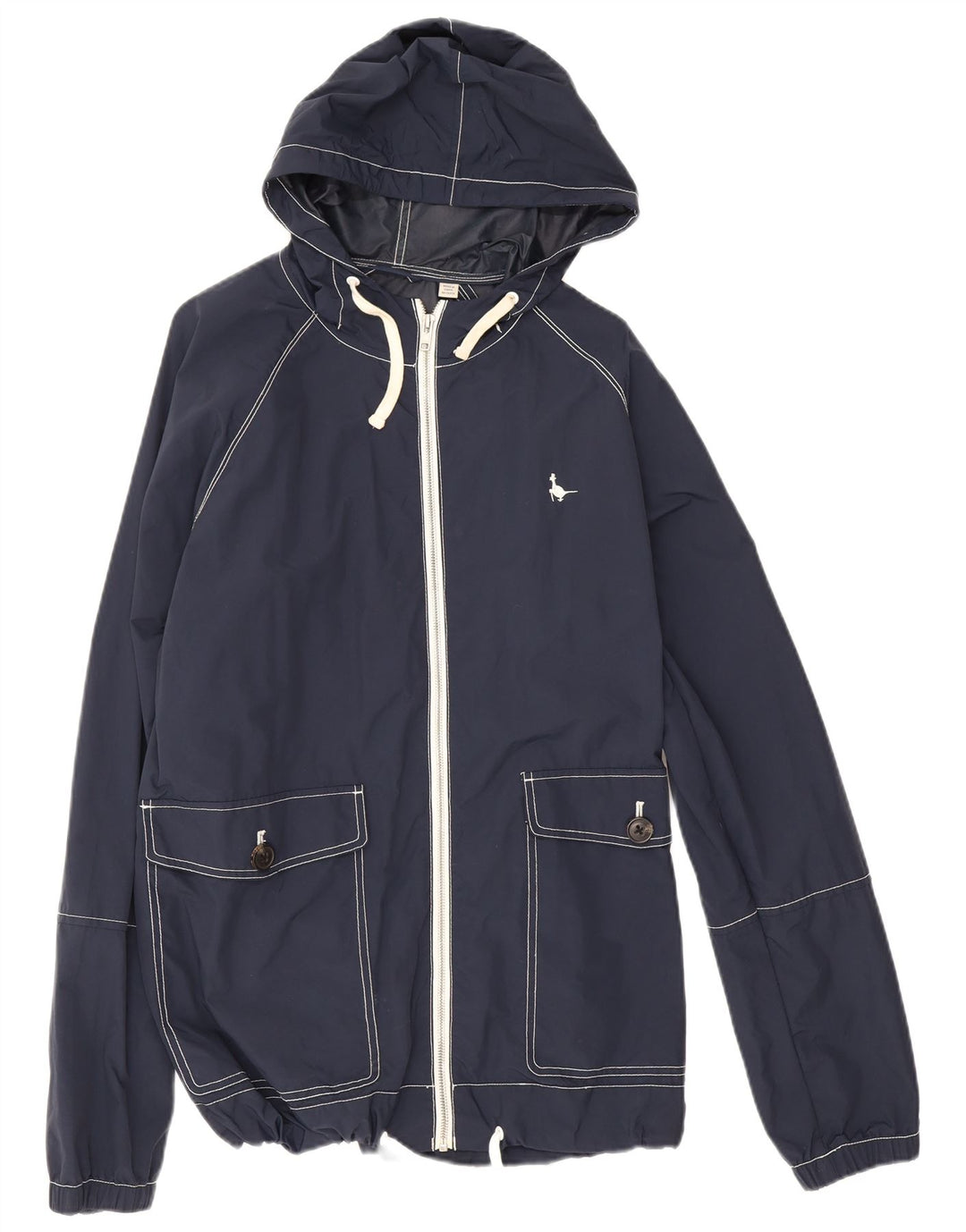 Giacca antipioggia con cappuccio da uomo Jack Wills UK 40 Large in nylon blu navy