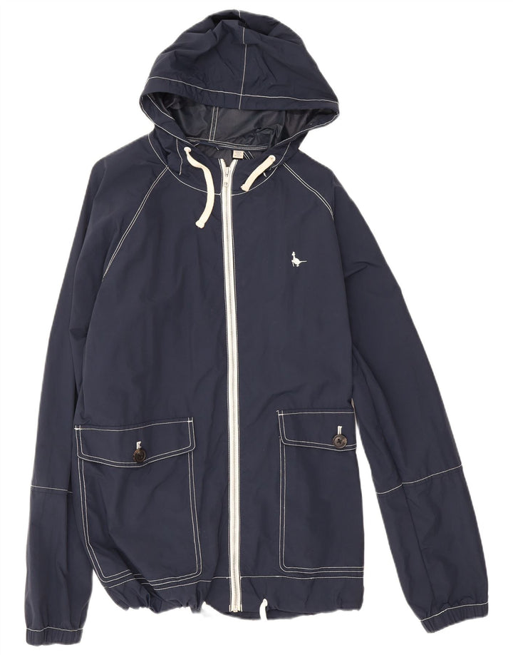 Giacca antipioggia con cappuccio da uomo Jack Wills UK 40 Large in nylon blu navy