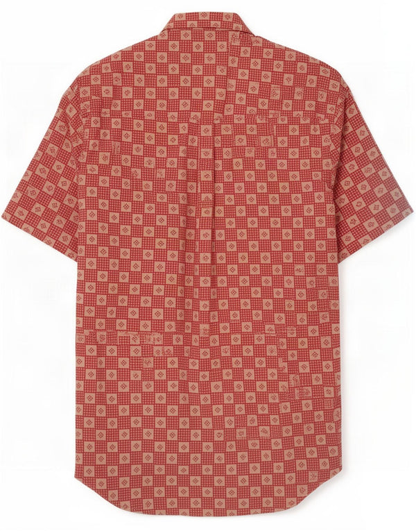Camicia a maniche corte da uomo Green Leaves Cotone geometrico rosso medio