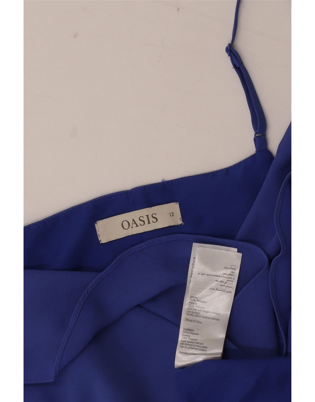 Abito tubino da donna senza maniche con volant sul davanti Oasis UK 12 Blu medio