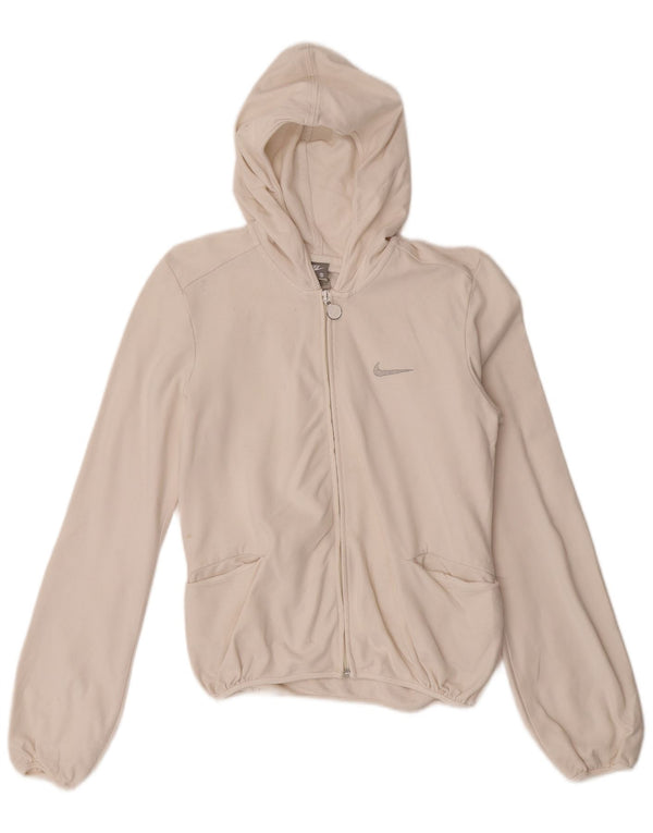 Maglione con cappuccio e zip da donna Nike UK 8/10 piccolo cotone bianco