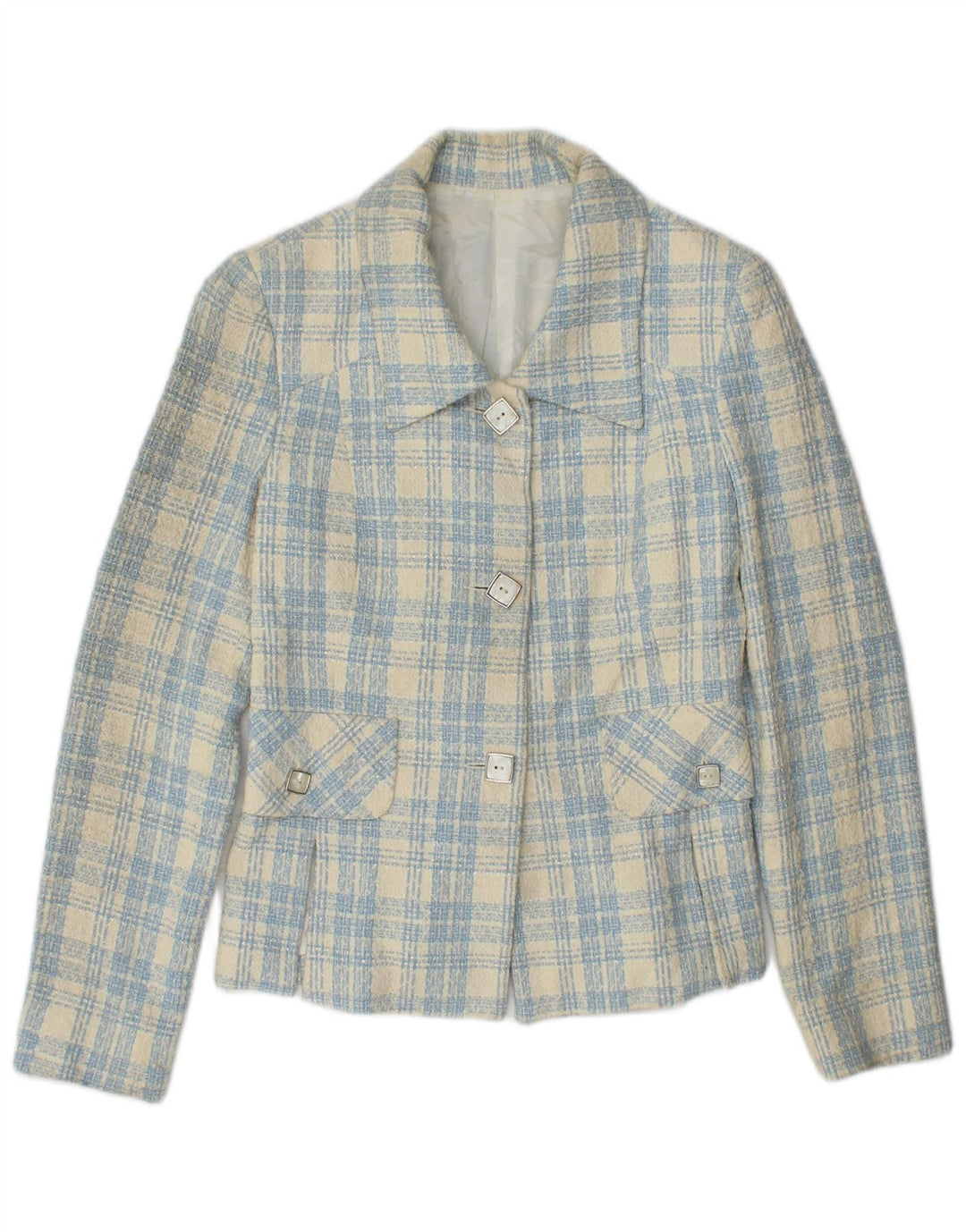 Giacca blazer vintage da donna a 3 bottoni IT 42 cotone a quadri blu medio