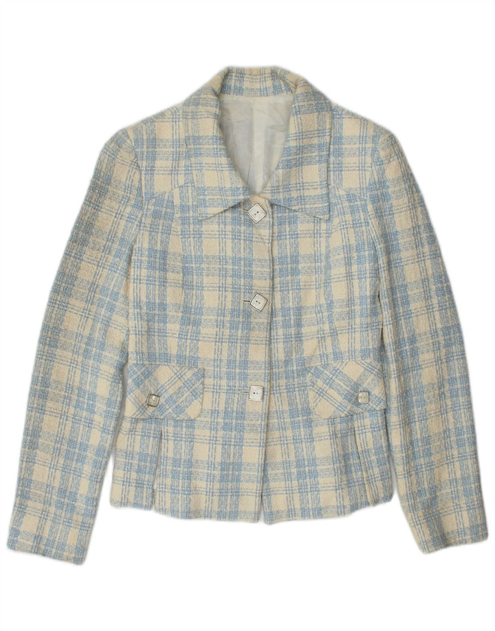 Giacca blazer vintage da donna a 3 bottoni IT 42 cotone a quadri blu medio
