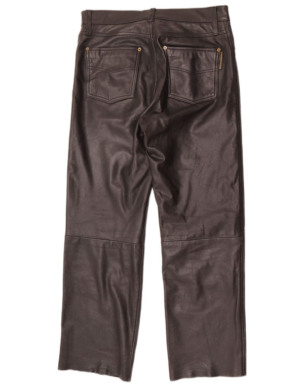 Pantaloni dritti in pelle vintage da uomo W34 L30 neri