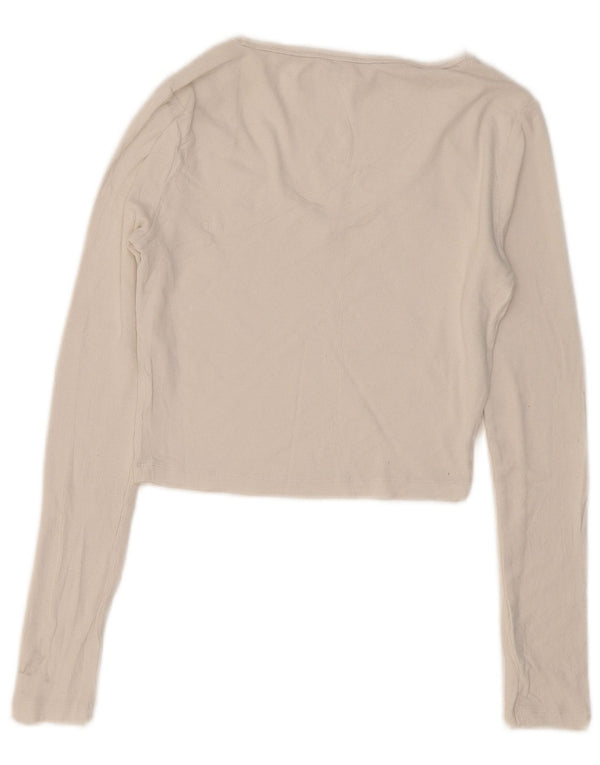 TOMMY HILFIGER Top corto da donna manica lunga UK 8 piccolo bianco