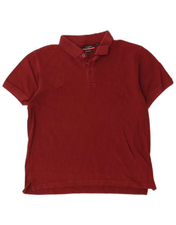 Polo da uomo vestibilità regolare Pierre Cardin in cotone bordeaux medio