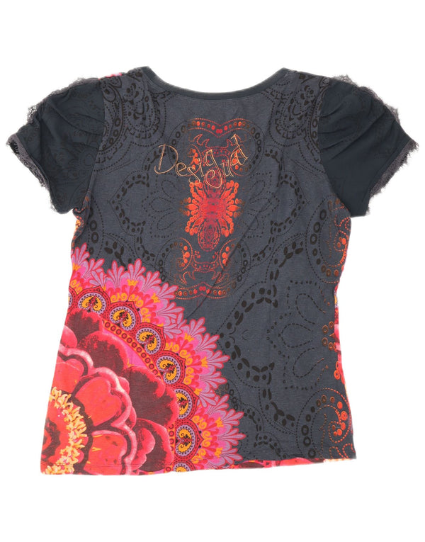 Desigual T-shirt grafica arcobaleno da donna Top UK 18 XL Blu navy floreale