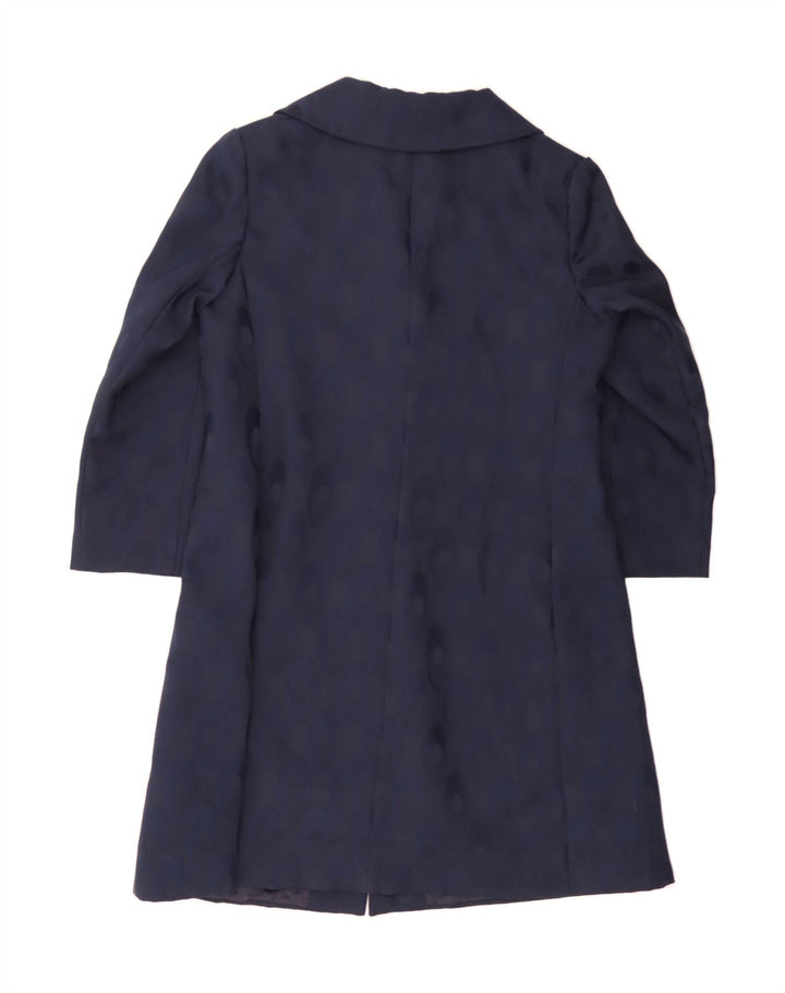 VINTAGE Womens Abstract Pattern Overcoat UK 14 Large Navy Blue Vintage Vintage and Second-Hand Vintage from Messina Hembry 