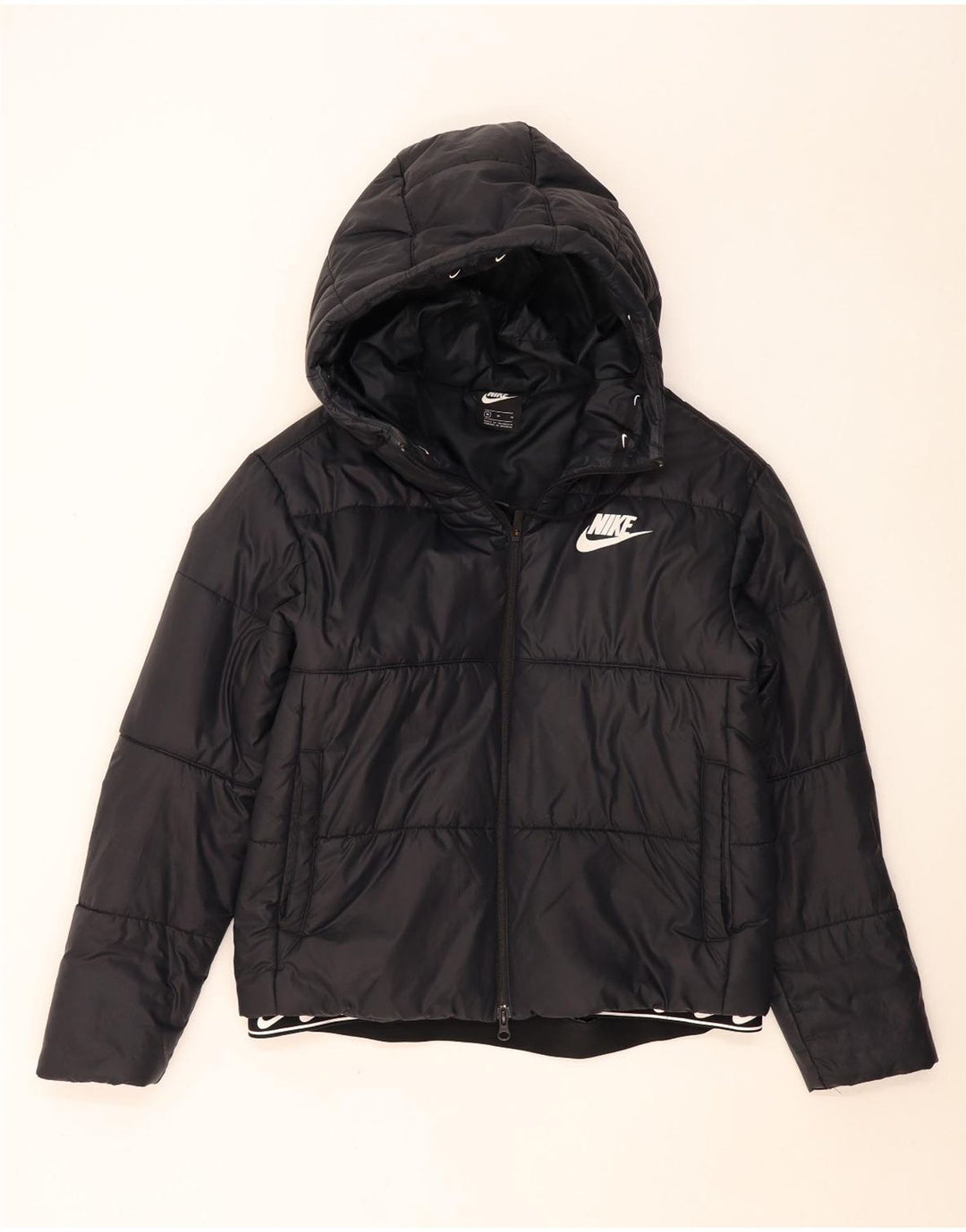 Giacca imbottita con cappuccio Nike da donna UK 14 medio nero poliestere