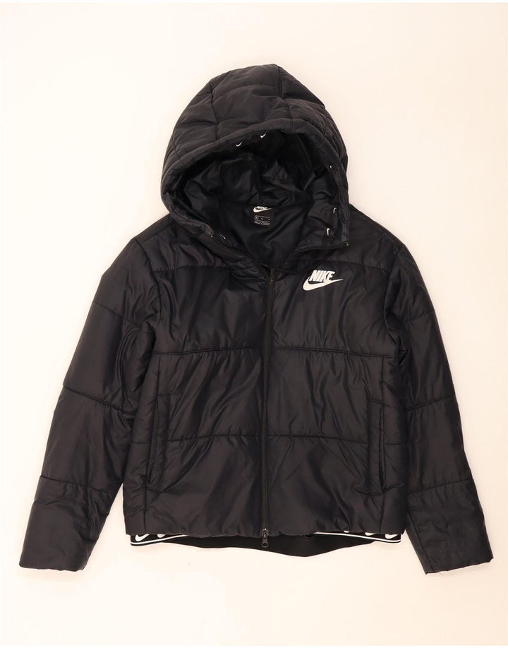 Giacca imbottita con cappuccio Nike da donna UK 14 medio nero poliestere