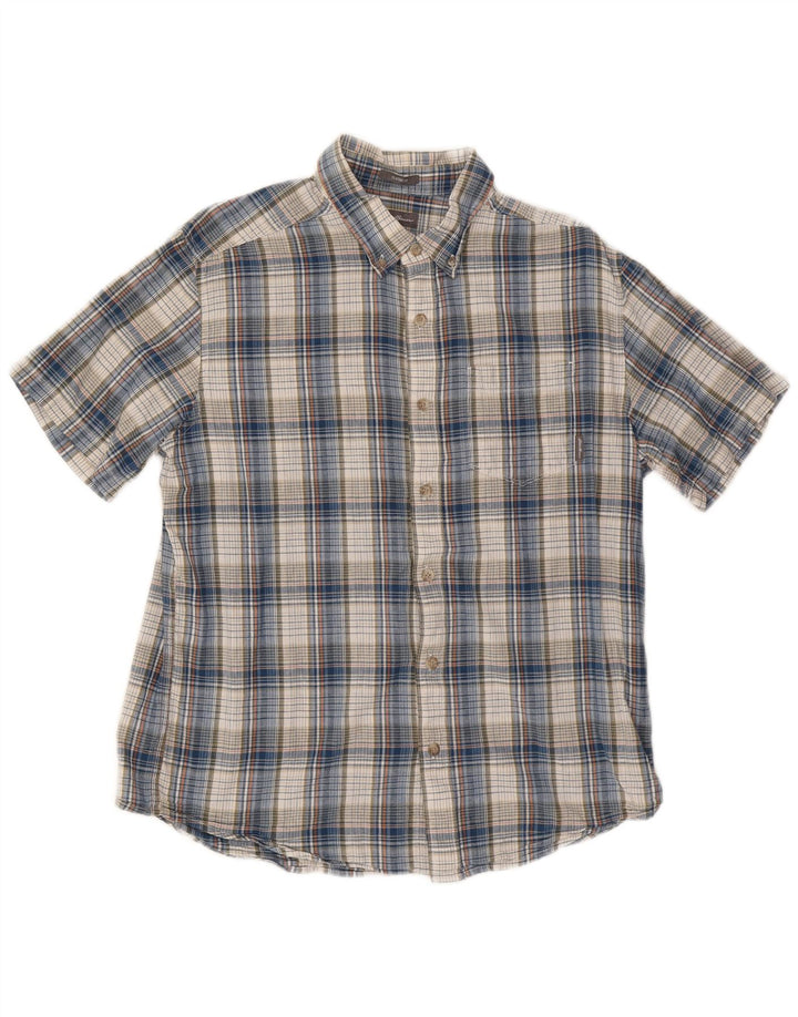 EDDIE BAUER Camicia da uomo a maniche corte vestibilità classica in cotone a quadri blu grande