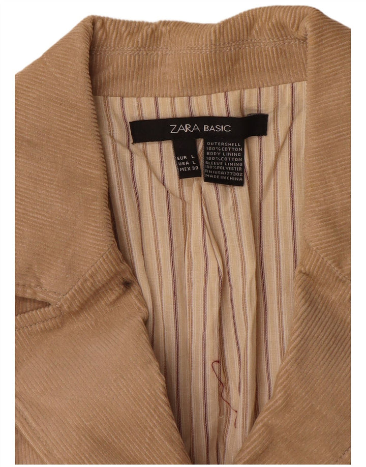 Giacca blazer in velluto a coste a 3 bottoni da donna Zara UK 14 grande cotone beige