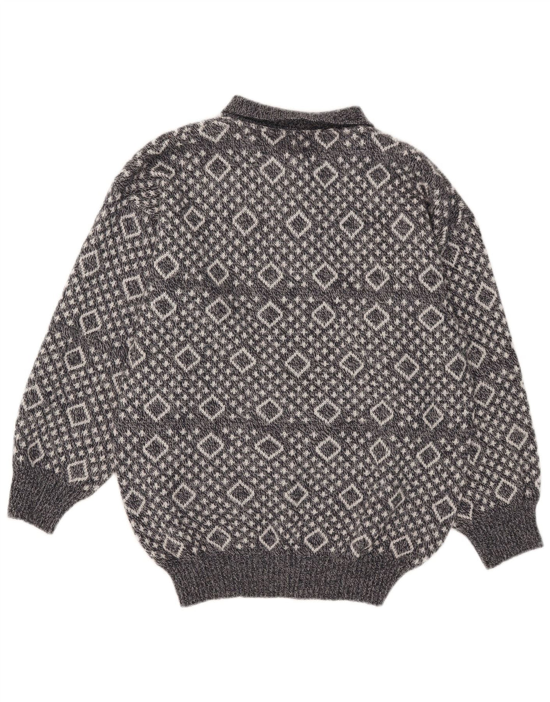 Maglione vintage da uomo con collo alto XL grigio a rombi/diamante