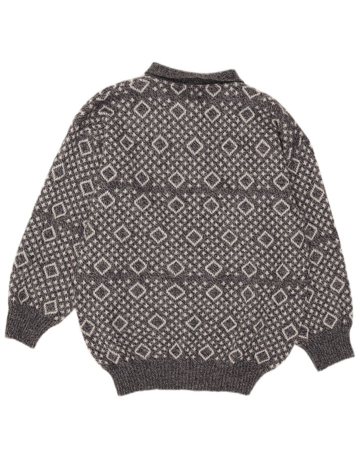 Maglione vintage da uomo con collo alto XL grigio a rombi/diamante