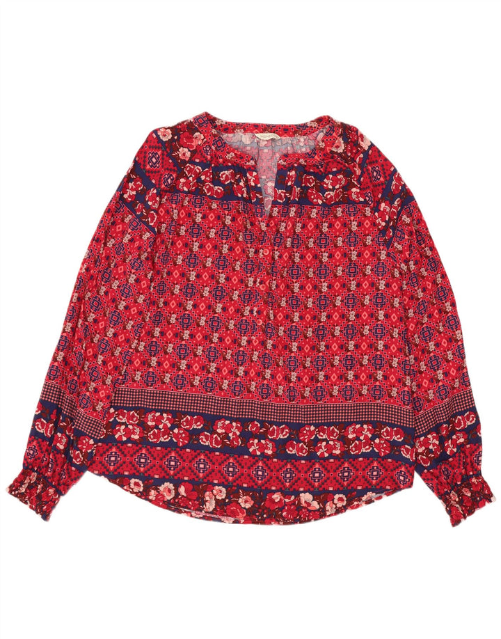 Monsoon Camicetta a maniche lunghe da donna Top UK 14 Grande Viscosa geometrica rossa