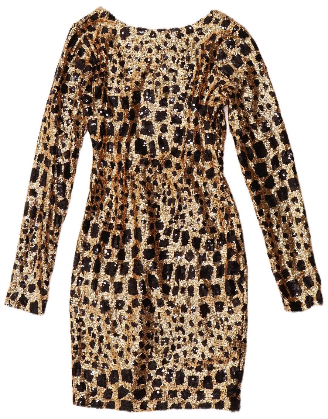 GUESS Abito aderente con paillettes a maniche lunghe da donna UK 6 XS Oro geometrico