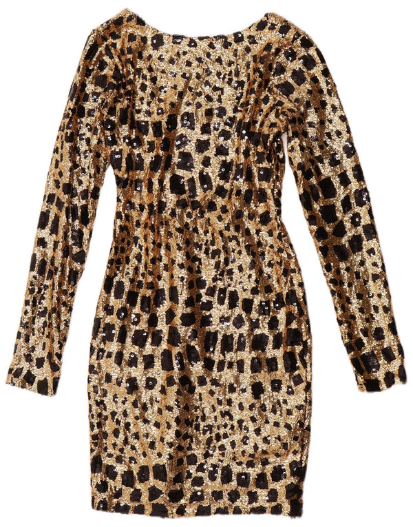 GUESS Abito aderente con paillettes a maniche lunghe da donna UK 6 XS Oro geometrico