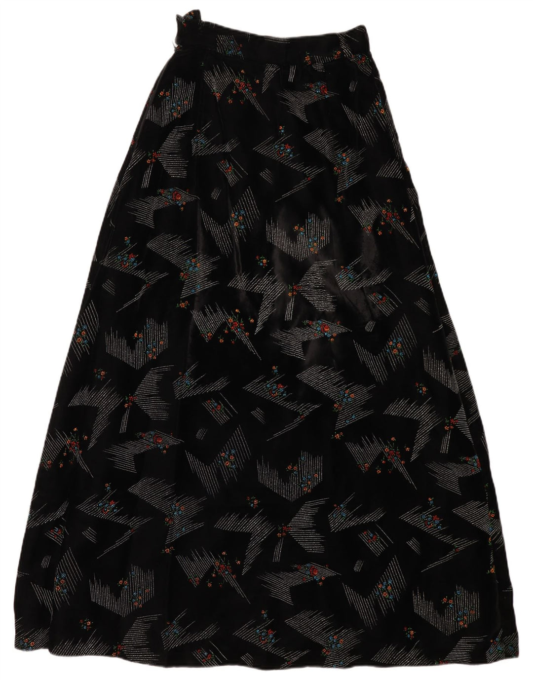 Gonna lunga da donna a vita alta VINTAGE W24 XS nera floreale