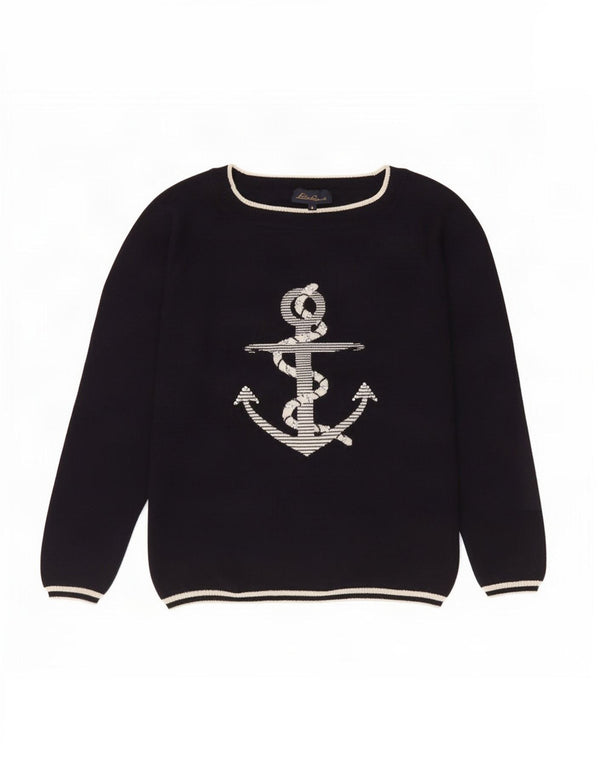 Luisa Spagnoli Womens Crew Neck Jumper Sweater UK 10 Small Navy Blue