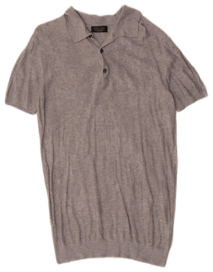 Polo Zara da uomo a maniche corte in viscosa geometrica grigio medio