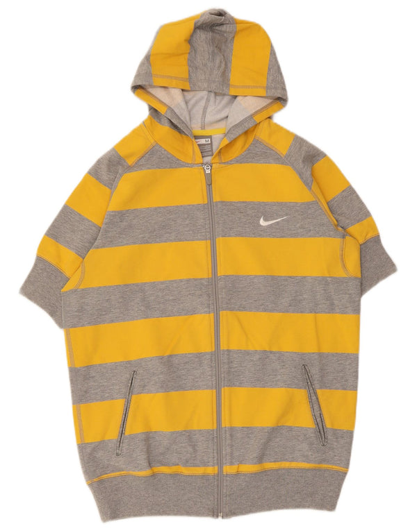 Felpa con cappuccio e zip a maniche corte Nike da donna UK 10/12 a righe gialle medie