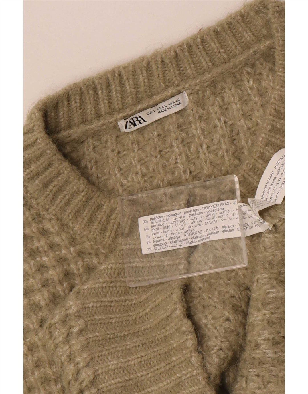 Maglione maglione girocollo da uomo Zara grande poliestere kaki
