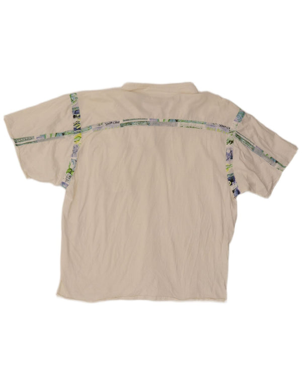 T-shirt grafica da uomo vintage con collo e zip IT 54 XL in cotone bianco