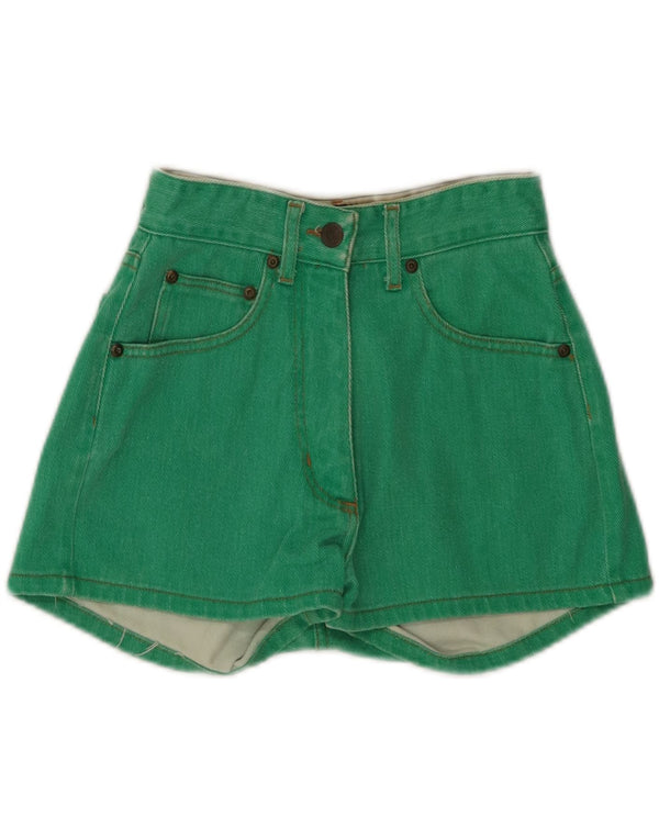 British Khaki Womens High Waist Denim Shorts W26 Small Green Cotton