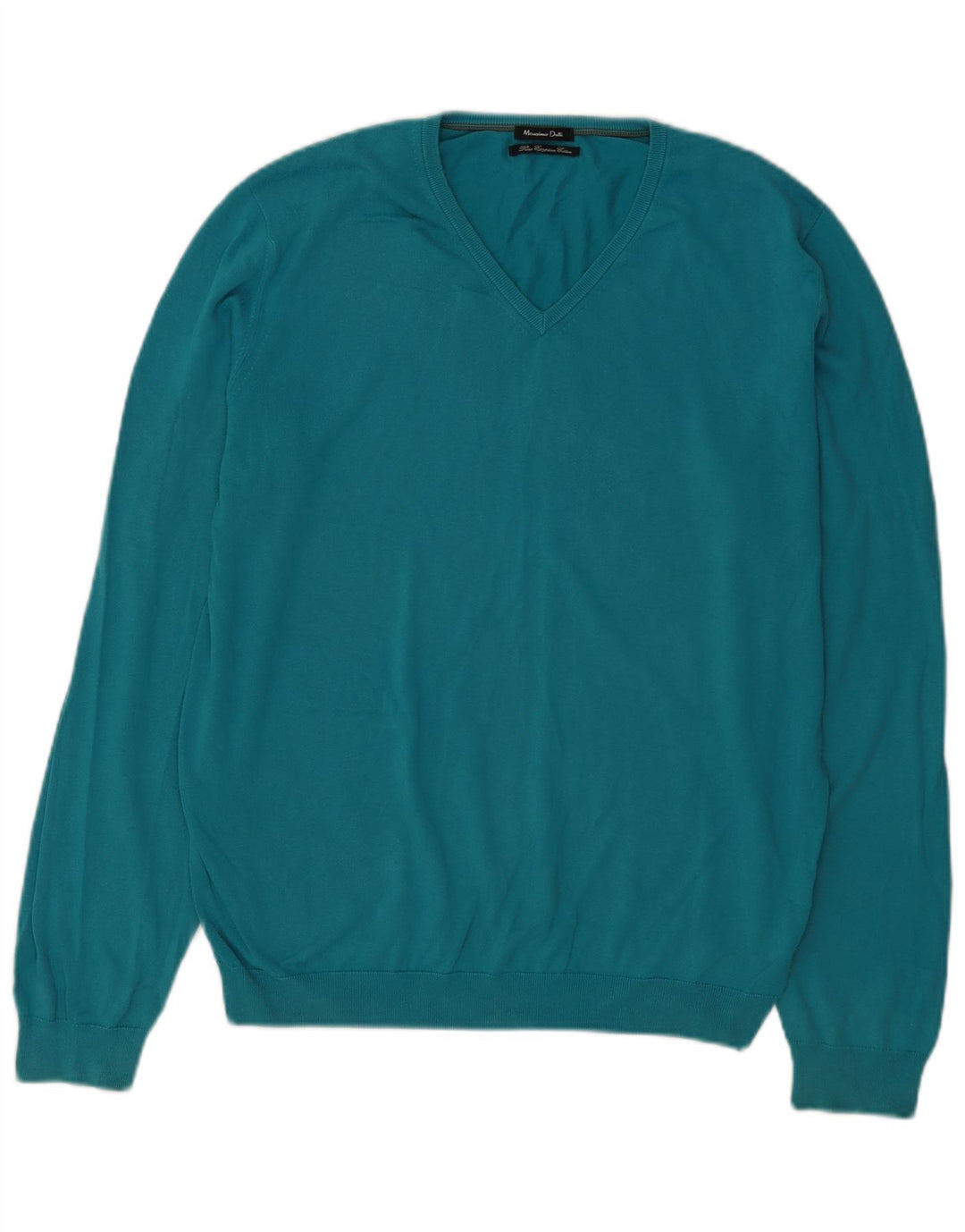 Massimo Dutti Maglione da uomo con scollo a V grande in cotone blu