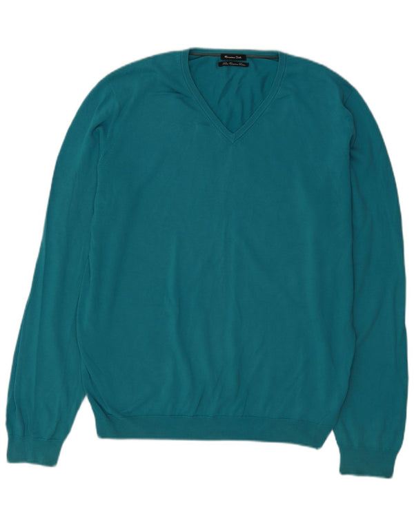 Massimo Dutti Maglione da uomo con scollo a V grande in cotone blu