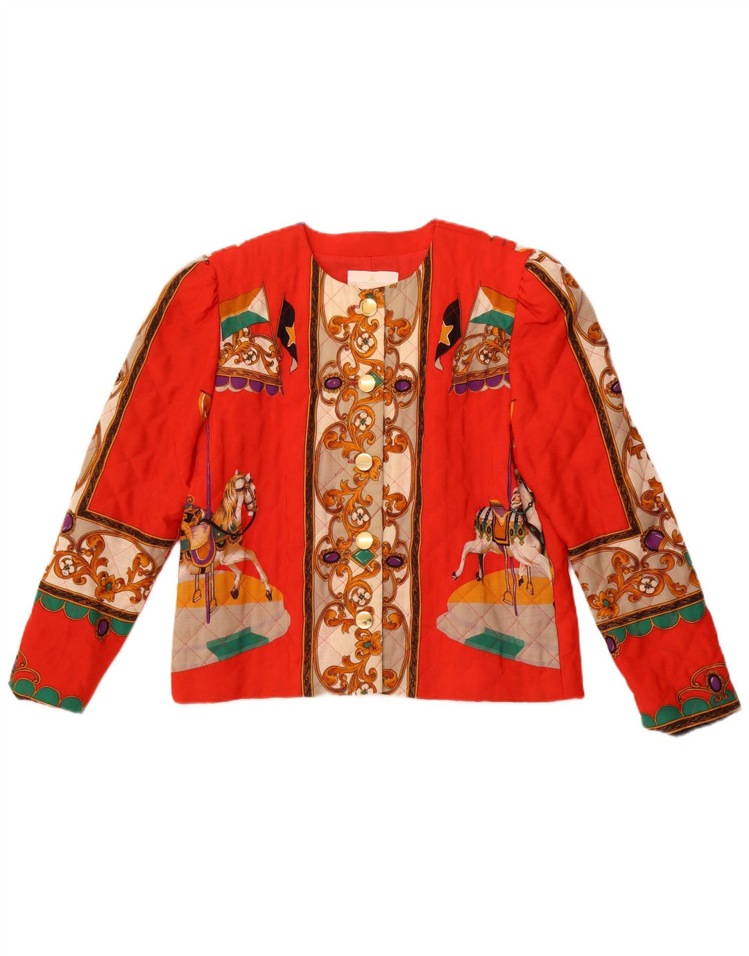 Giacca blazer a 5 bottoni grafica da donna VINTAGE IT 42 Medium Orange Paisley