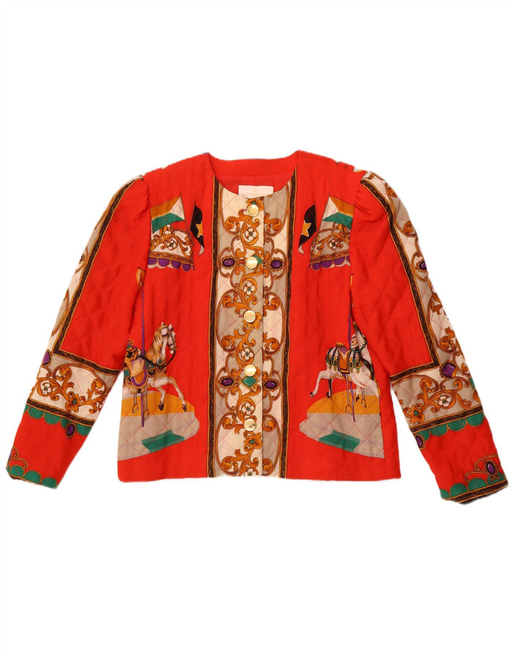 Giacca blazer a 5 bottoni grafica da donna VINTAGE IT 42 Medium Orange Paisley