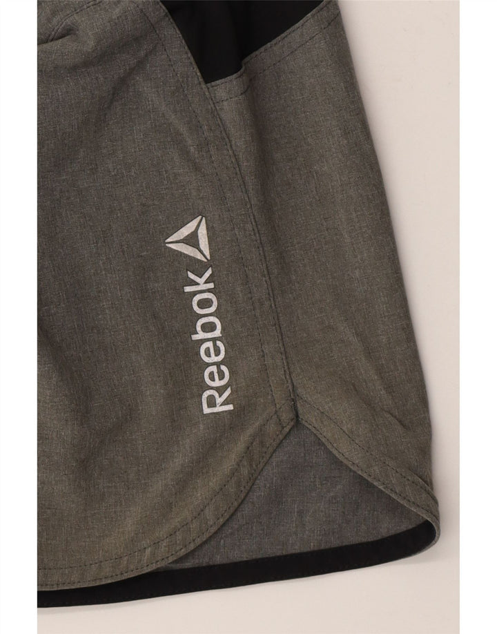 REEBOK Womens Graphic Sport Shorts UK 14 Medium  Grey Colourblock Vintage Reebok and Second-Hand Reebok from Messina Hembry 