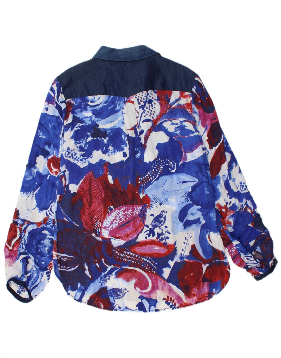 Desigual Donna Pullover Camicia Camicetta UK 10 Piccolo Blu Floreale