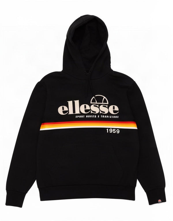 Felpa con cappuccio grafica da uomo Ellesse XL in cotone color block nero