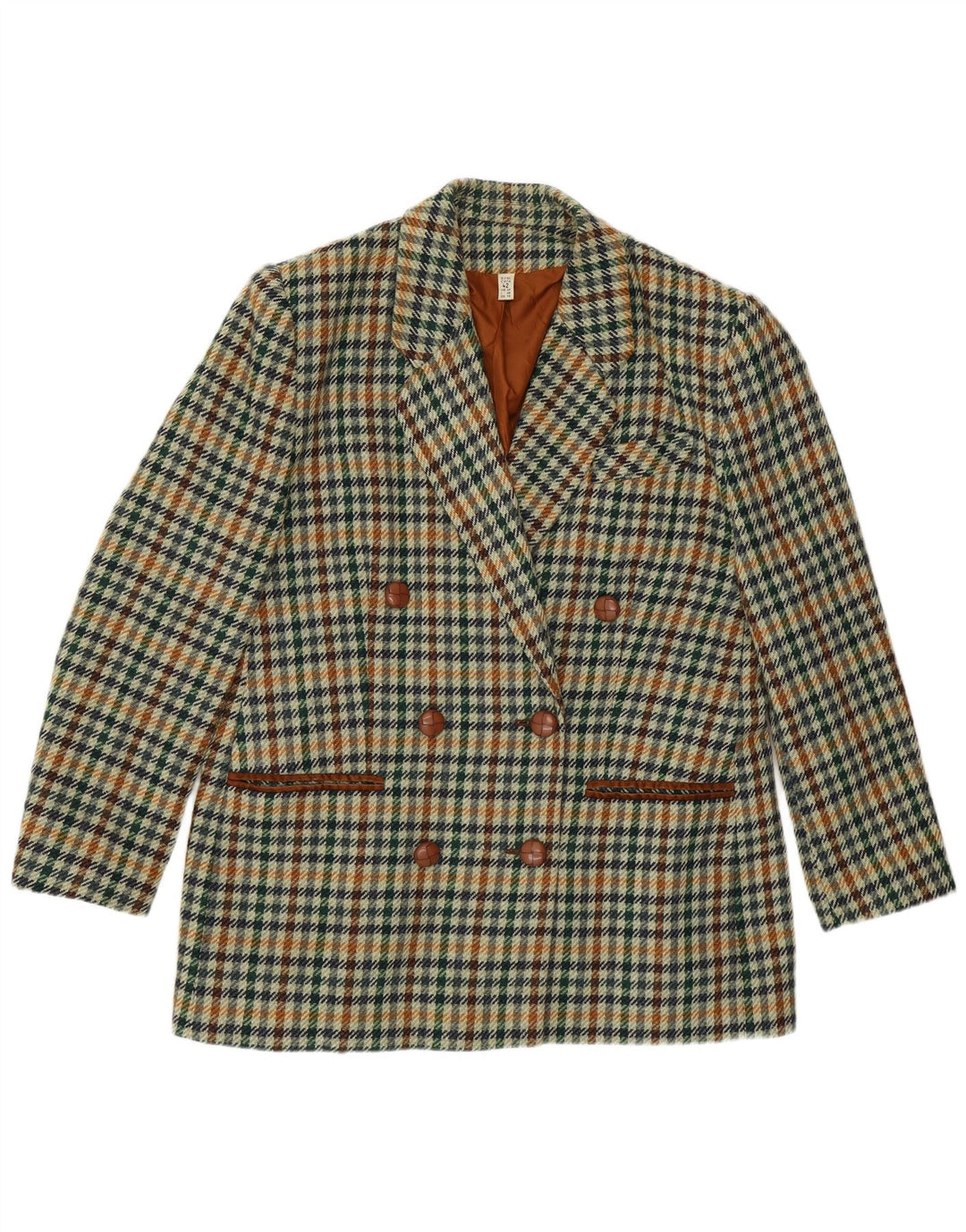 Giacca blazer doppiopetto vintage da donna UK 16 grande pied de poule verde