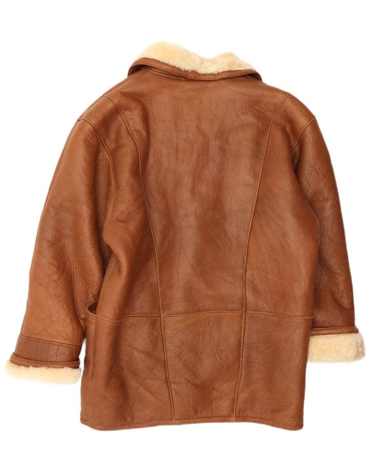 Giubbotto oversize in shearling vintage da donna US 8 in pelle marrone medio