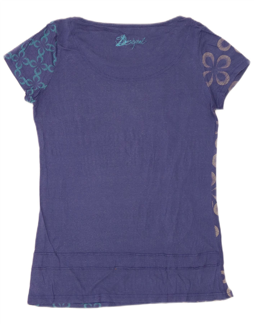 DESIGUAL T-shirt grafica da donna Top UK 12 Medium Blu Navy Floreale